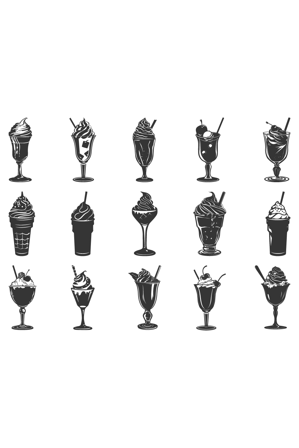 ice cream silhouette, different test drinks ice cream, Ice cream black silhouette icon set, Ice Cream icon Vector pinterest preview image.