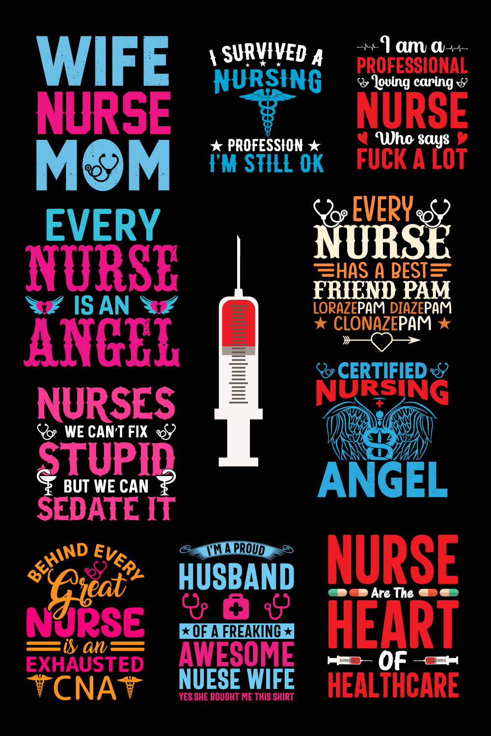 10 Best Nurses T-Shirt Design Bundle pinterest preview image.