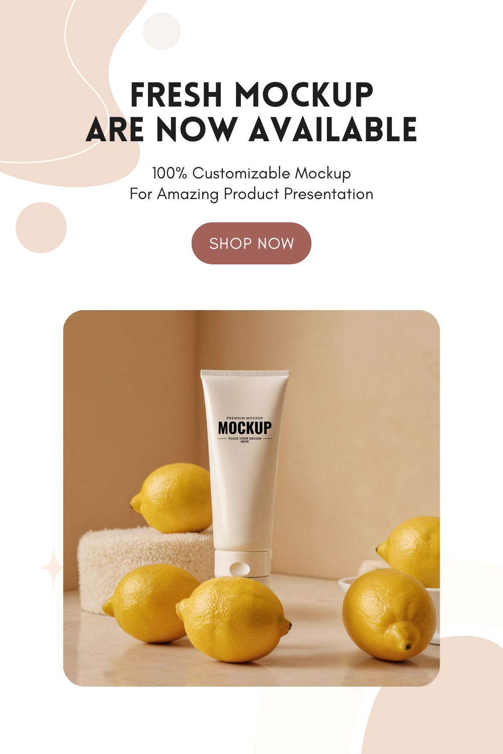Facewash Tube Mockup In a Beige Room Surrounded By Lemons pinterest preview image.