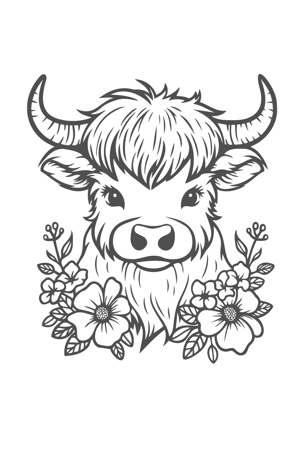 Highland cow T-shirt design pinterest preview image.