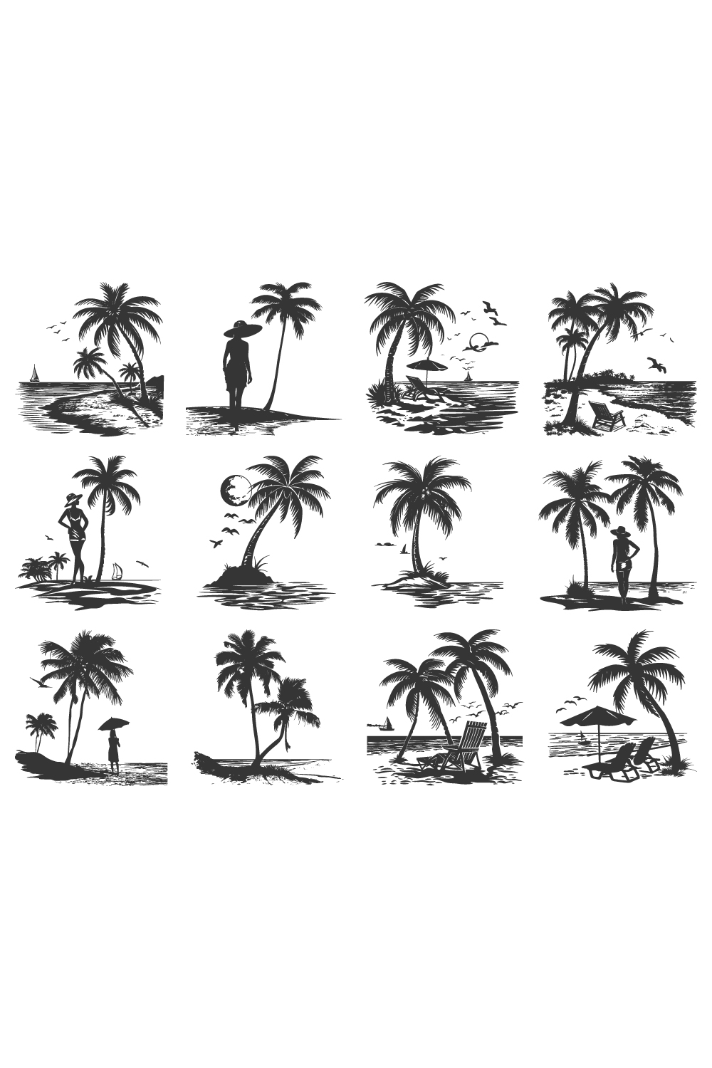 sea beach silhouette, sea beach coconut vector illustration pinterest preview image.