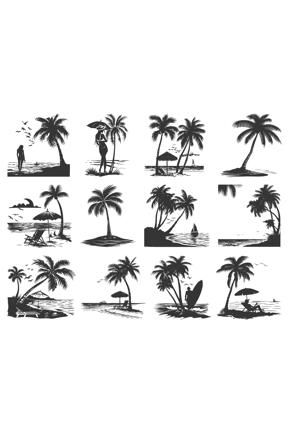 sea beach silhouette, sea beach coconut vector illustration pinterest preview image.