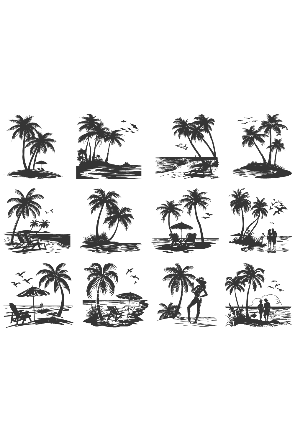 sea beach silhouette, sea beach coconut vector illustration pinterest preview image.