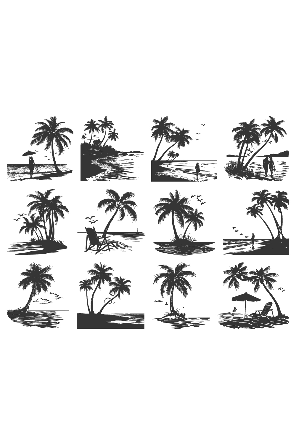 sea beach silhouette, sea beach coconut vector illustration pinterest preview image.