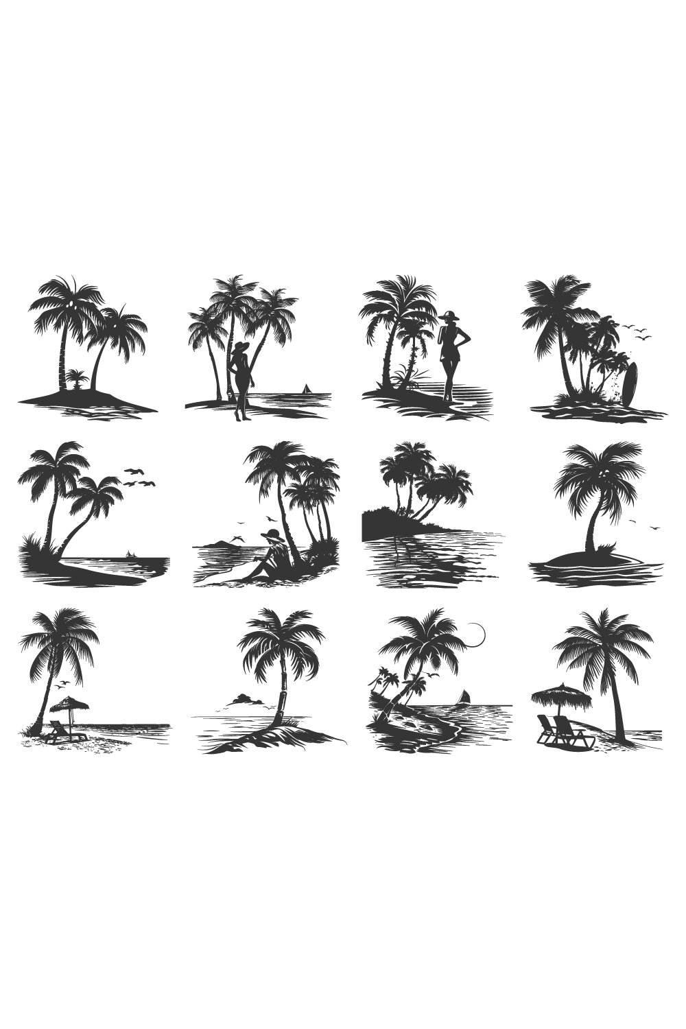 sea beach silhouette, sea beach coconut vector illustration pinterest preview image.