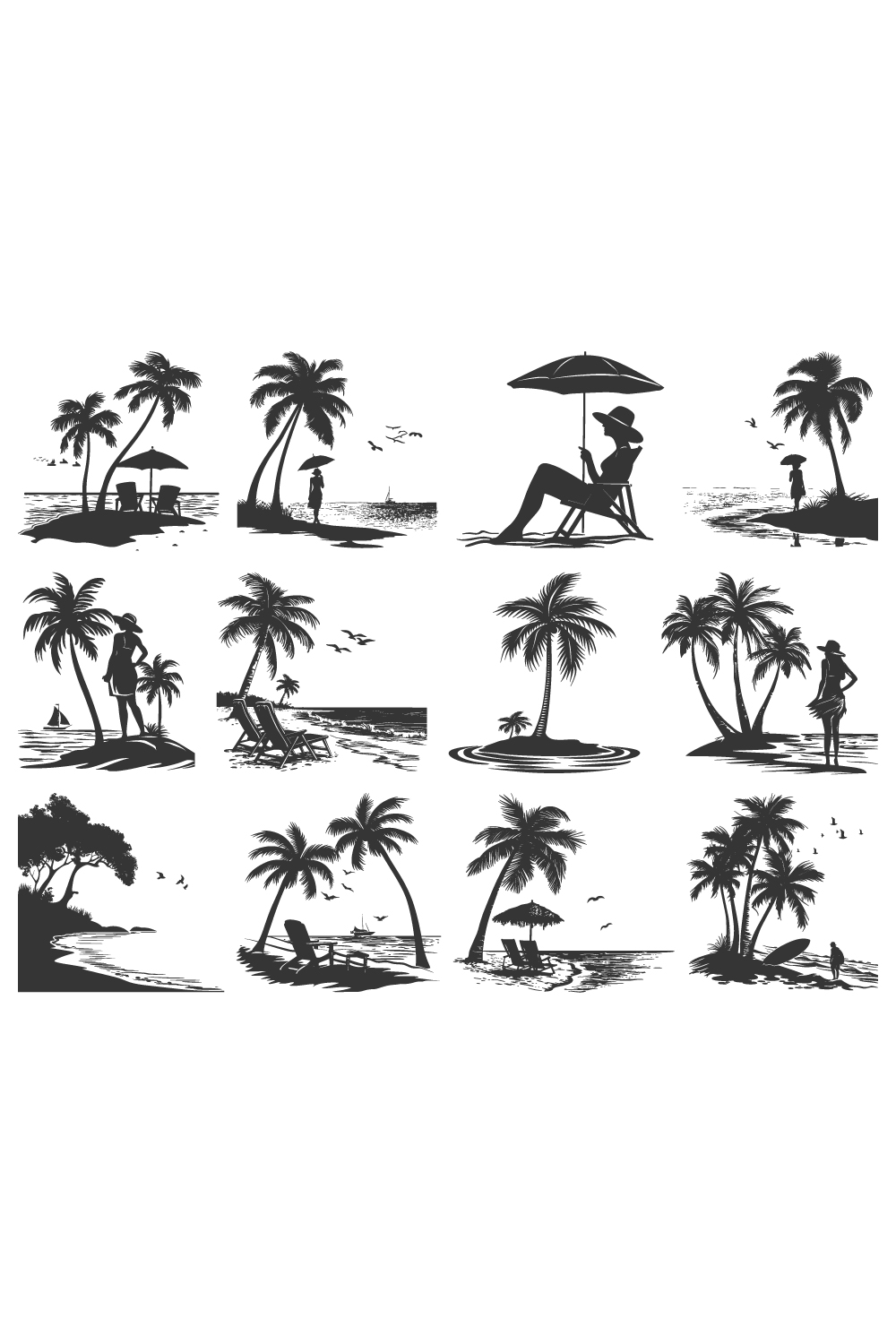 sea beach silhouette, sea beach coconut vector illustration pinterest preview image.