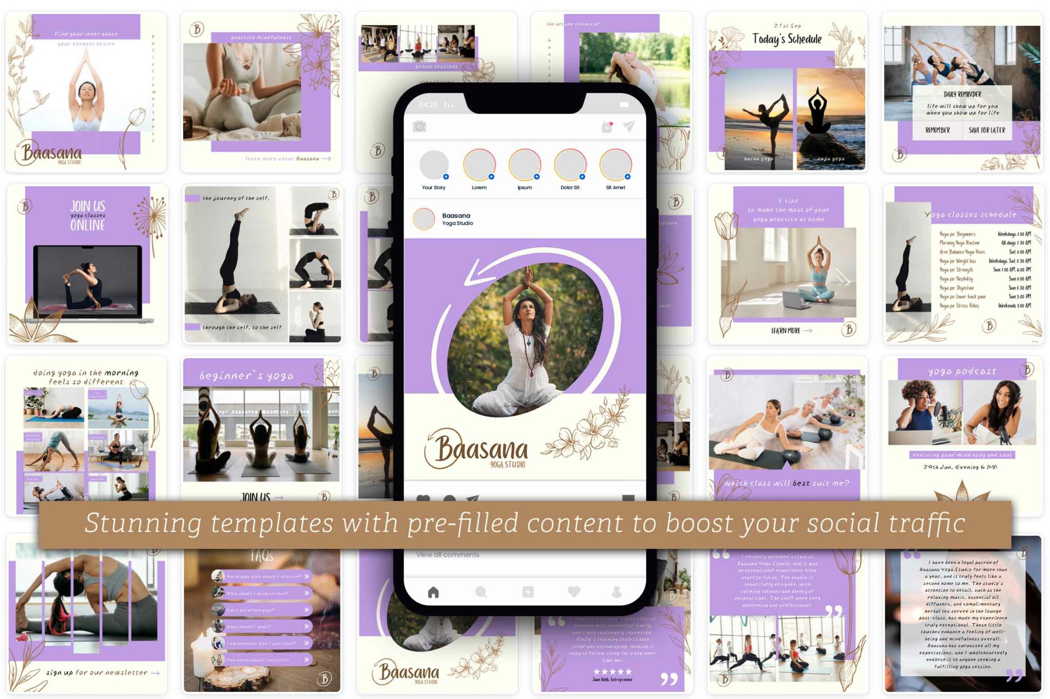 Yoga Instagram Posts Canva Templates - MasterBundles