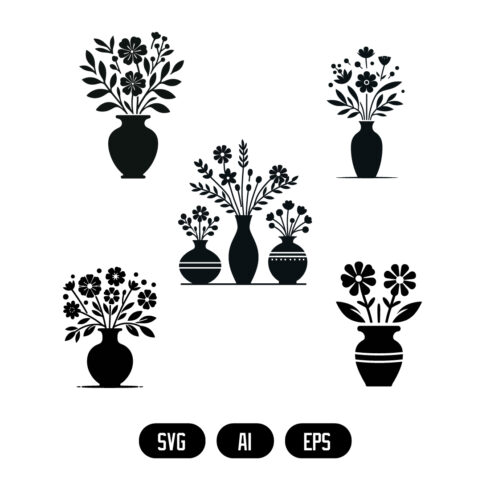 Elegant Flower Vase Silhouette Vector Illustration bundle cover image.
