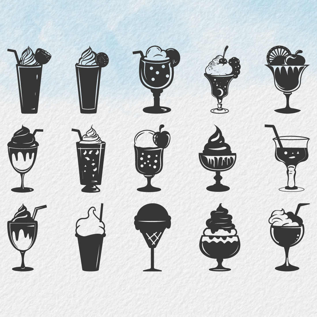 ice cream silhouette, different test drinks ice cream, Ice cream black silhouette icon set, Ice Cream icon Vector cover image.