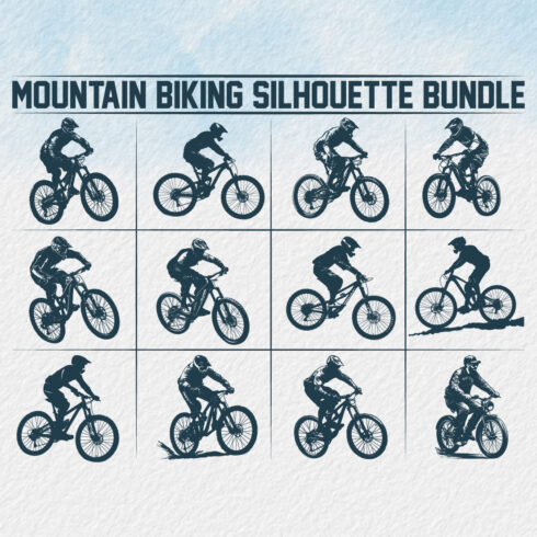 Mountain bike silhouette bundle, Man Cyclist Mountain Biker, Silhouette a cyclist riding mountain bike Vector, Mountain Biking, bike silhouette bundle cover image.