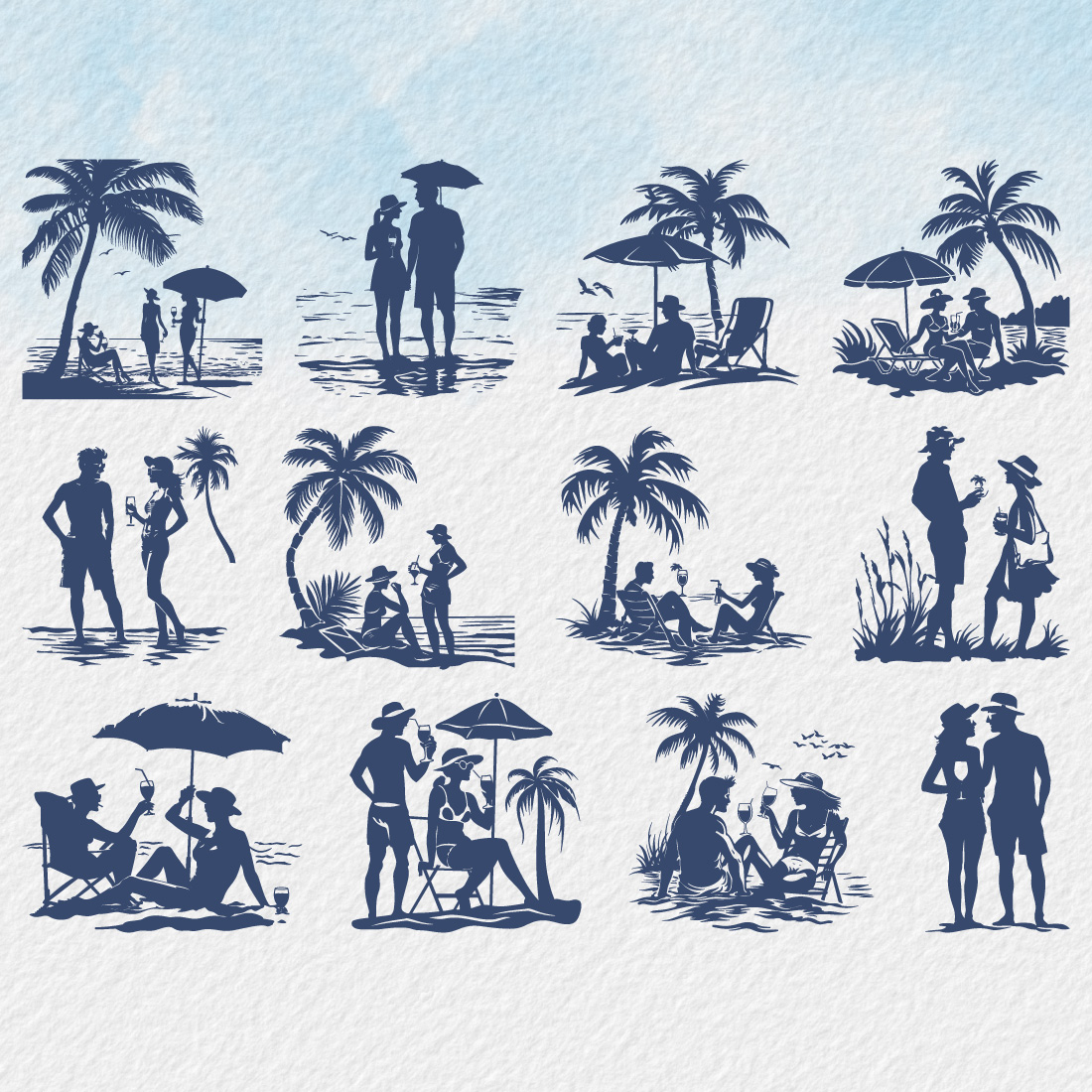 happy young people, enjoying summer vacation silhouette Summer, vacation, silhouette preview image.