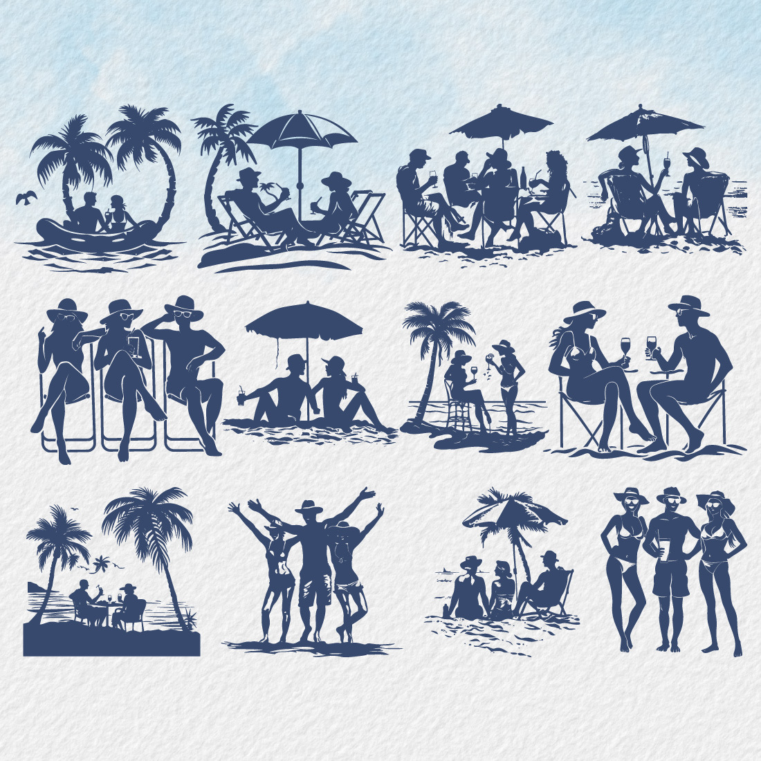 happy young people, enjoying summer vacation silhouette Summer, vacation, silhouette preview image.