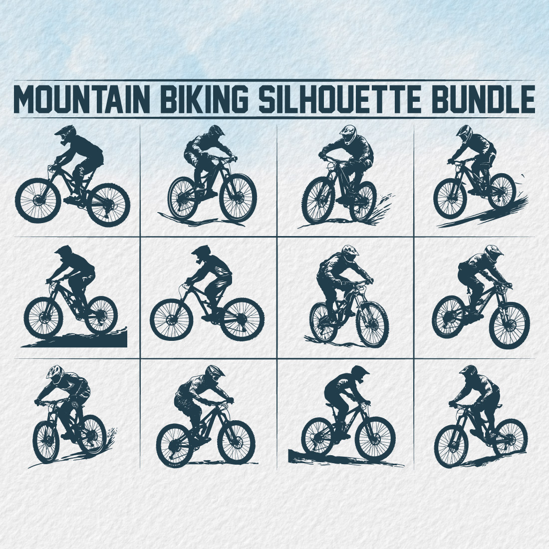 Mountain bike silhouette bundle, Man Cyclist Mountain Biker, Silhouette a cyclist riding mountain bike Vector, Mountain Biking, bike silhouette bundle cover image.