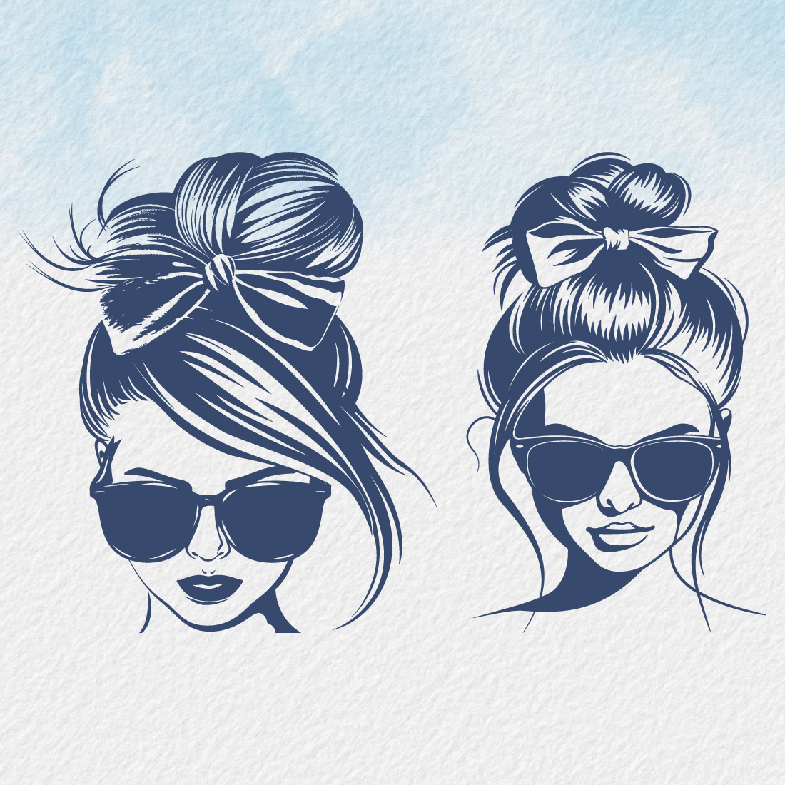 Messy bun hairstyle wearing sunglasses silhouette, Women With Messy Bun And Sunglasses Face Silhouette, casual messy bun with glasses, cute messy bun and glasses preview image.