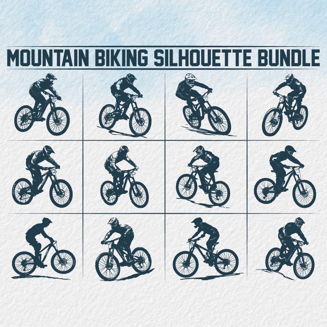 Mountain bike silhouette bundle, Man Cyclist Mountain Biker, Silhouette a cyclist riding mountain bike Vector, Mountain Biking, bike silhouette bundle preview image.