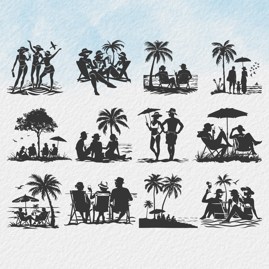 happy young people, enjoying summer vacation silhouette Summer, vacation, silhouette preview image.