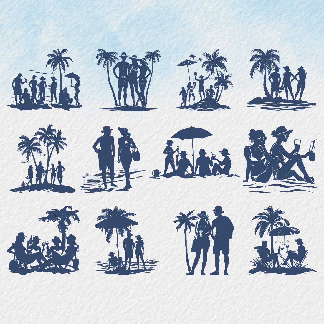 happy young people, enjoying summer vacation silhouette Summer, vacation, silhouette preview image.
