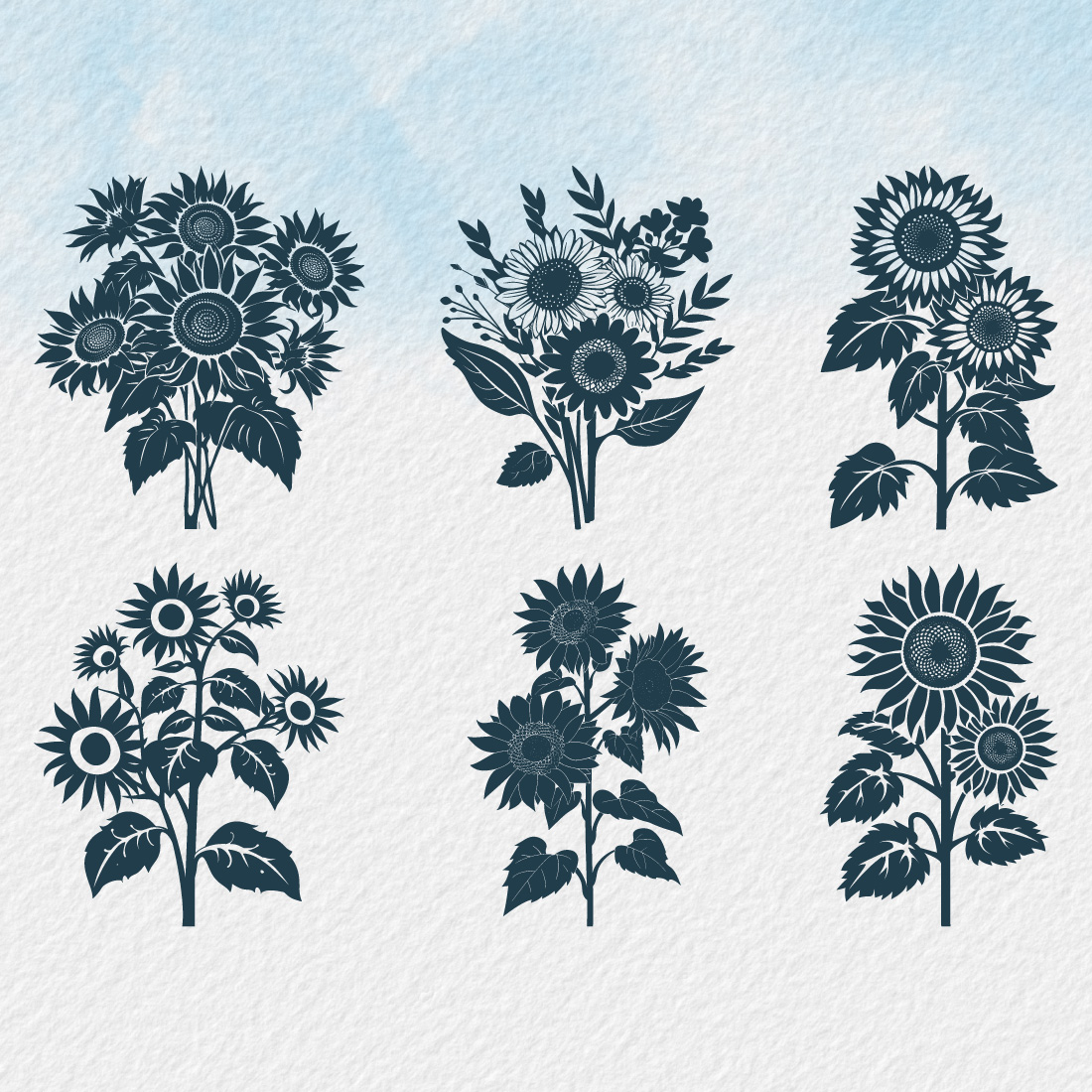 Sunflower bouquet silhouette, sunflower isolated on white background, Vector illustration, silhouette, icon, SVG, characters, Hand-drawn trendy Vector illustration, Sunflower vector preview image.