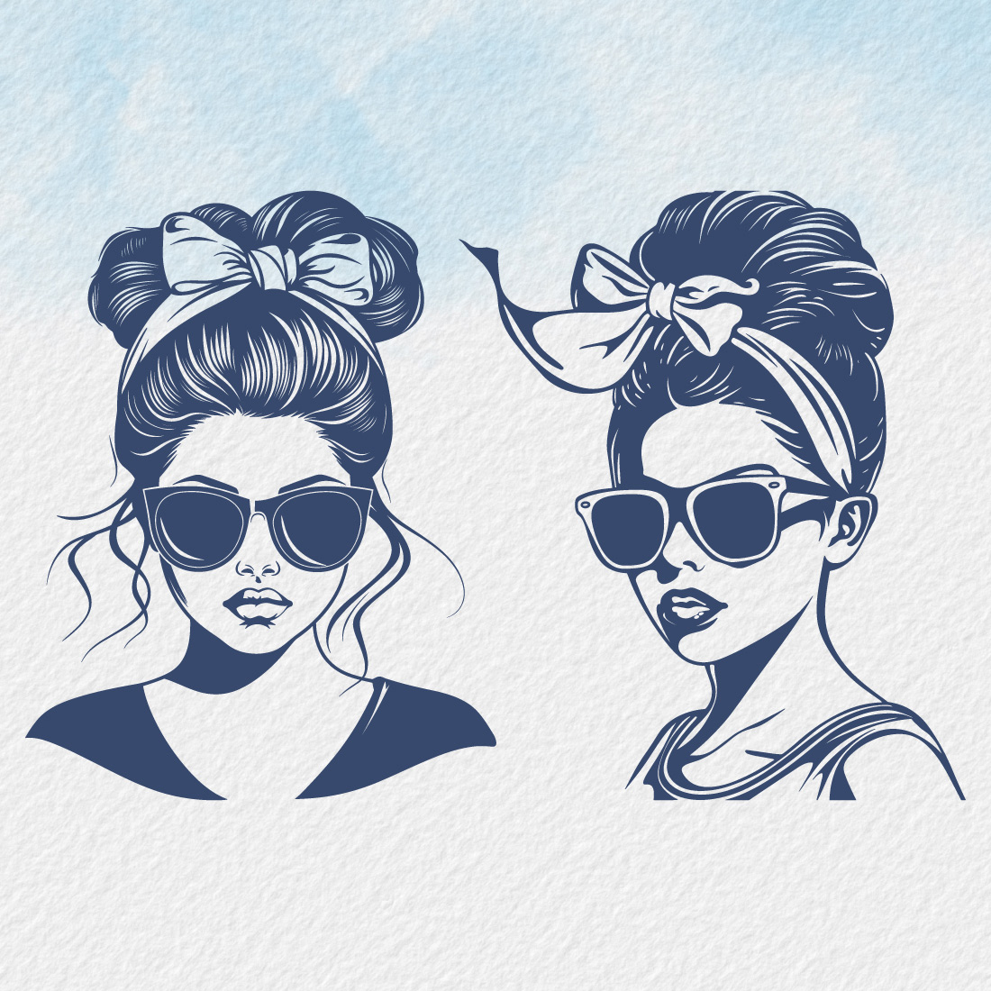 Messy bun hairstyle wearing sunglasses silhouette, Women With Messy Bun And Sunglasses Face Silhouette, casual messy bun with glasses, cute messy bun and glasses preview image.