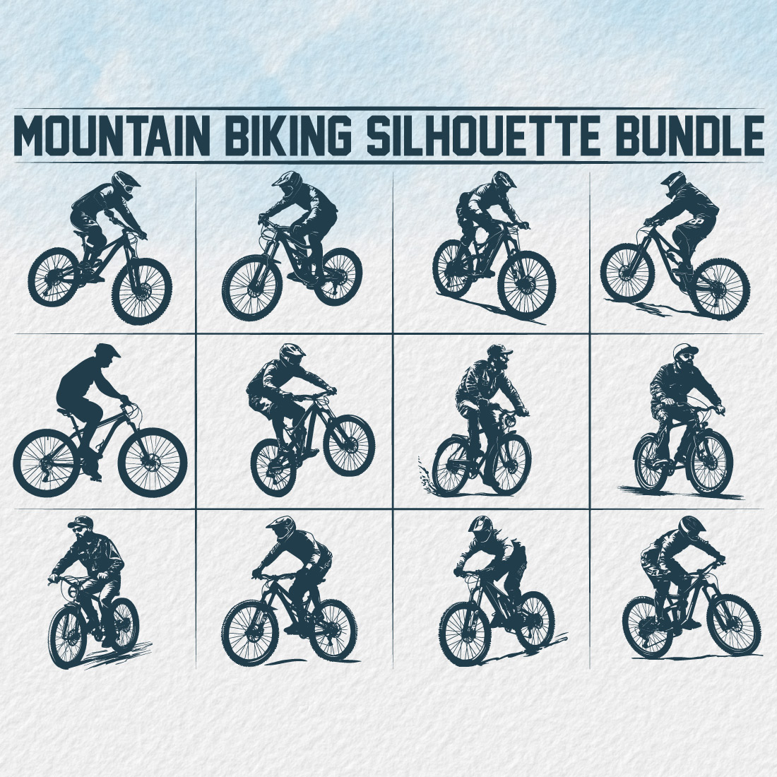 Mountain bike silhouette bundle, Man Cyclist Mountain Biker, Silhouette a cyclist riding mountain bike Vector, Mountain Biking, bike silhouette bundle preview image.