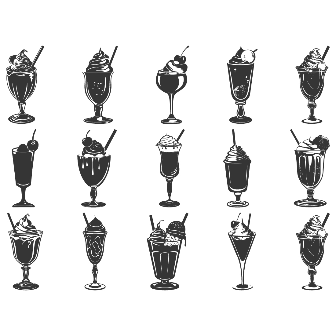 ice cream silhouette, different test drinks ice cream, Ice cream black silhouette icon set, Ice Cream icon Vector preview image.