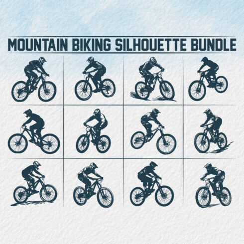 Mountain bike silhouette bundle, Man Cyclist Mountain Biker, Silhouette a cyclist riding mountain bike Vector, Mountain Biking, bike silhouette bundle cover image.