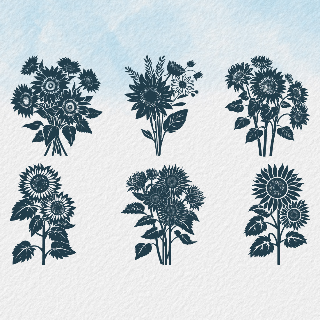 Sunflower bouquet silhouette, sunflower isolated on white background, Vector illustration, silhouette, icon, SVG, characters, Hand-drawn trendy Vector illustration, Sunflower vector preview image.