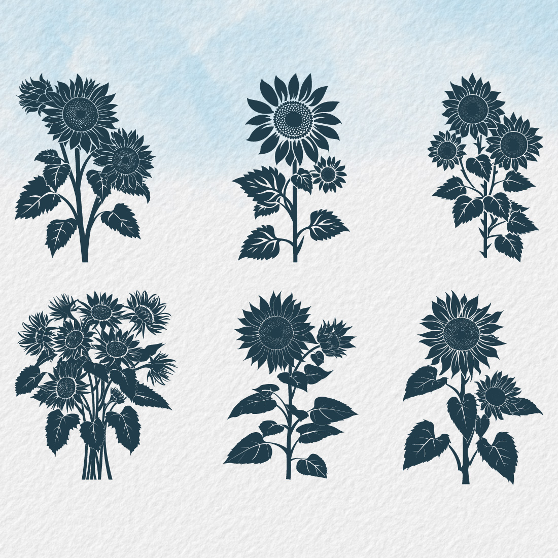 Sunflower bouquet silhouette, sunflower isolated on white background, Vector illustration, silhouette, icon, SVG, characters, Hand-drawn trendy Vector illustration, Sunflower vector preview image.