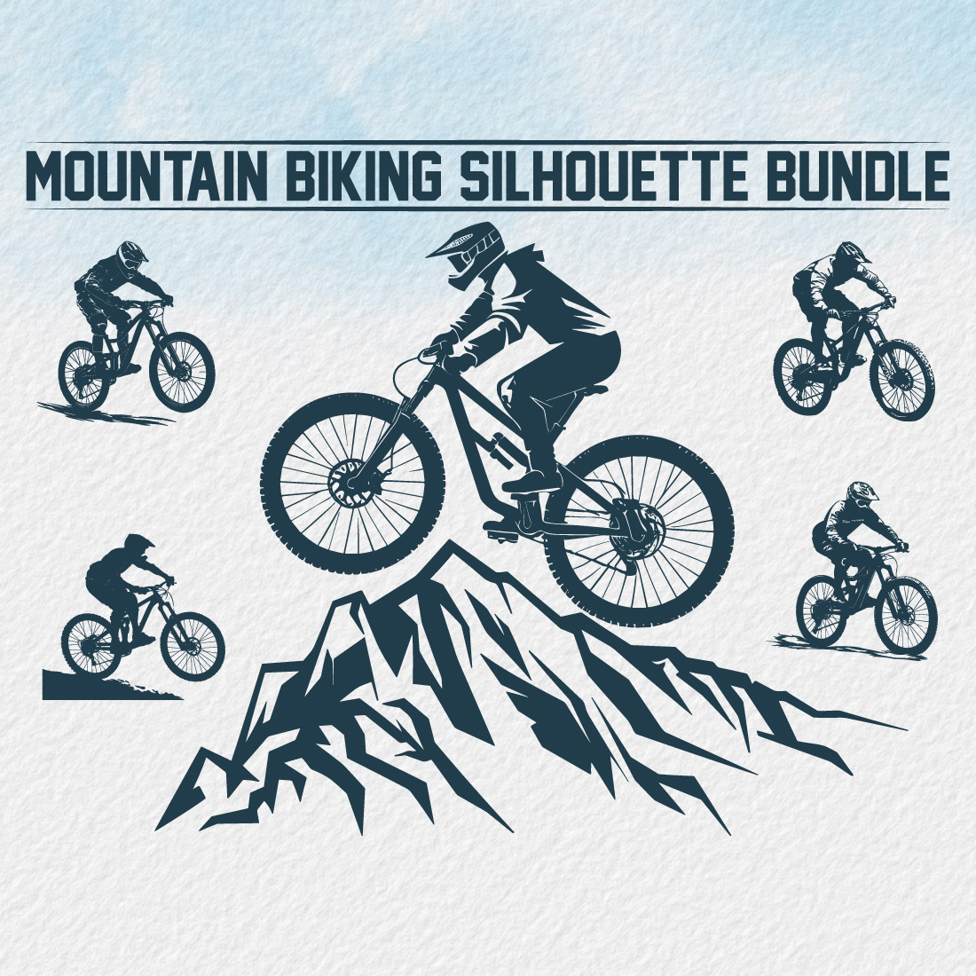Mountain bike silhouette bundle, Man Cyclist Mountain Biker, Silhouette a cyclist riding mountain bike Vector, Mountain Biking, bike silhouette bundle preview image.