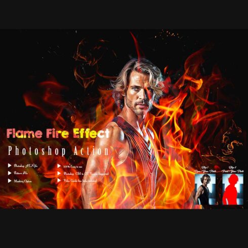Flame Fire Effect Photoshop Action cover image.