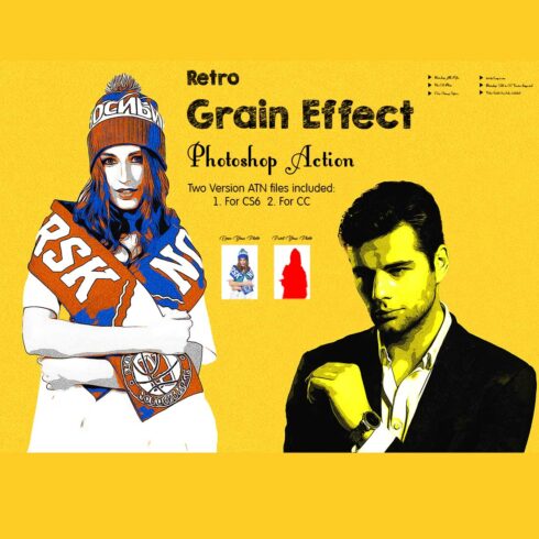 Retro Grain Effect Photoshop Action cover image.
