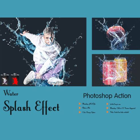 Water Splash Effect Photoshop Action cover image.