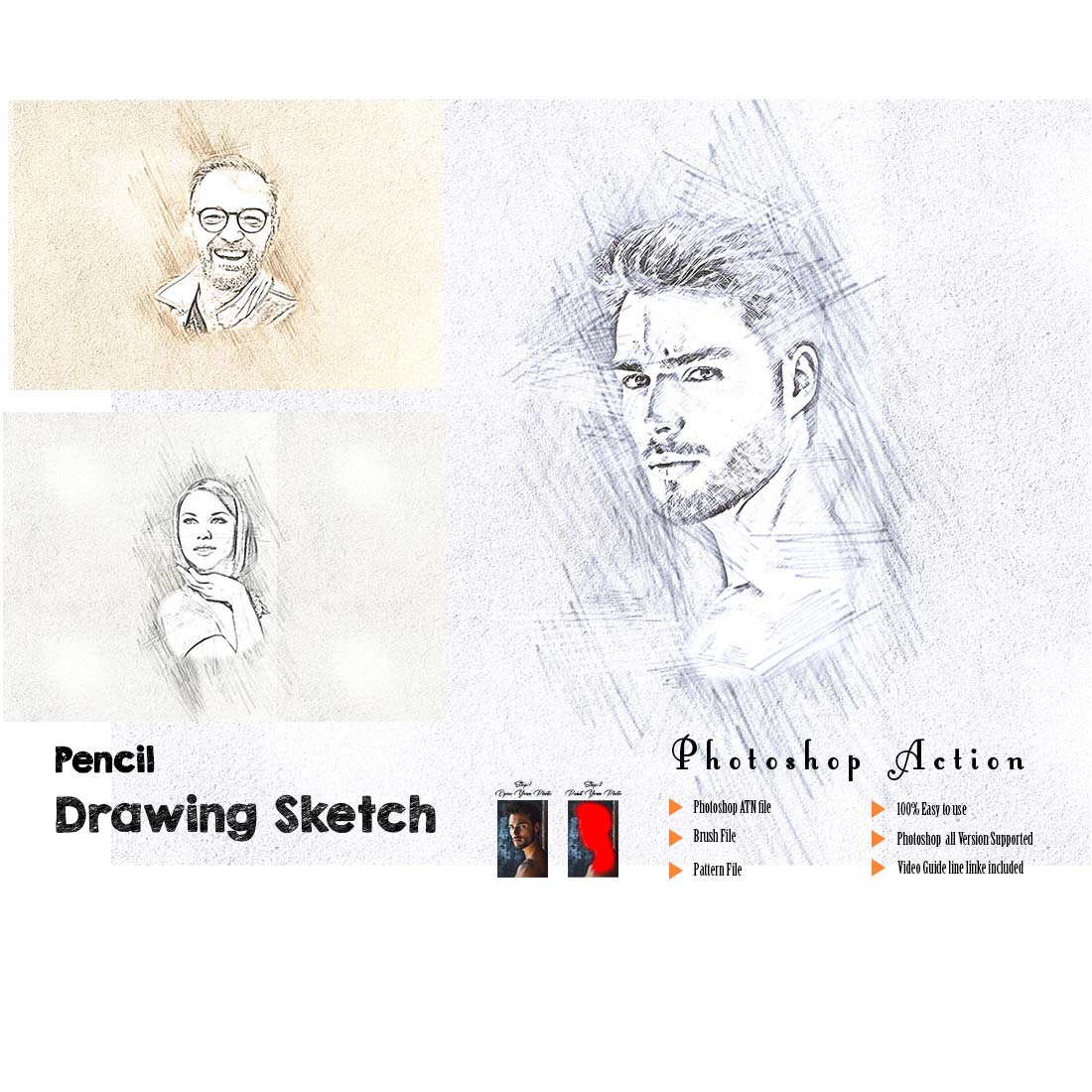 Pencil Drawing Sketch Photoshop Action cover image.