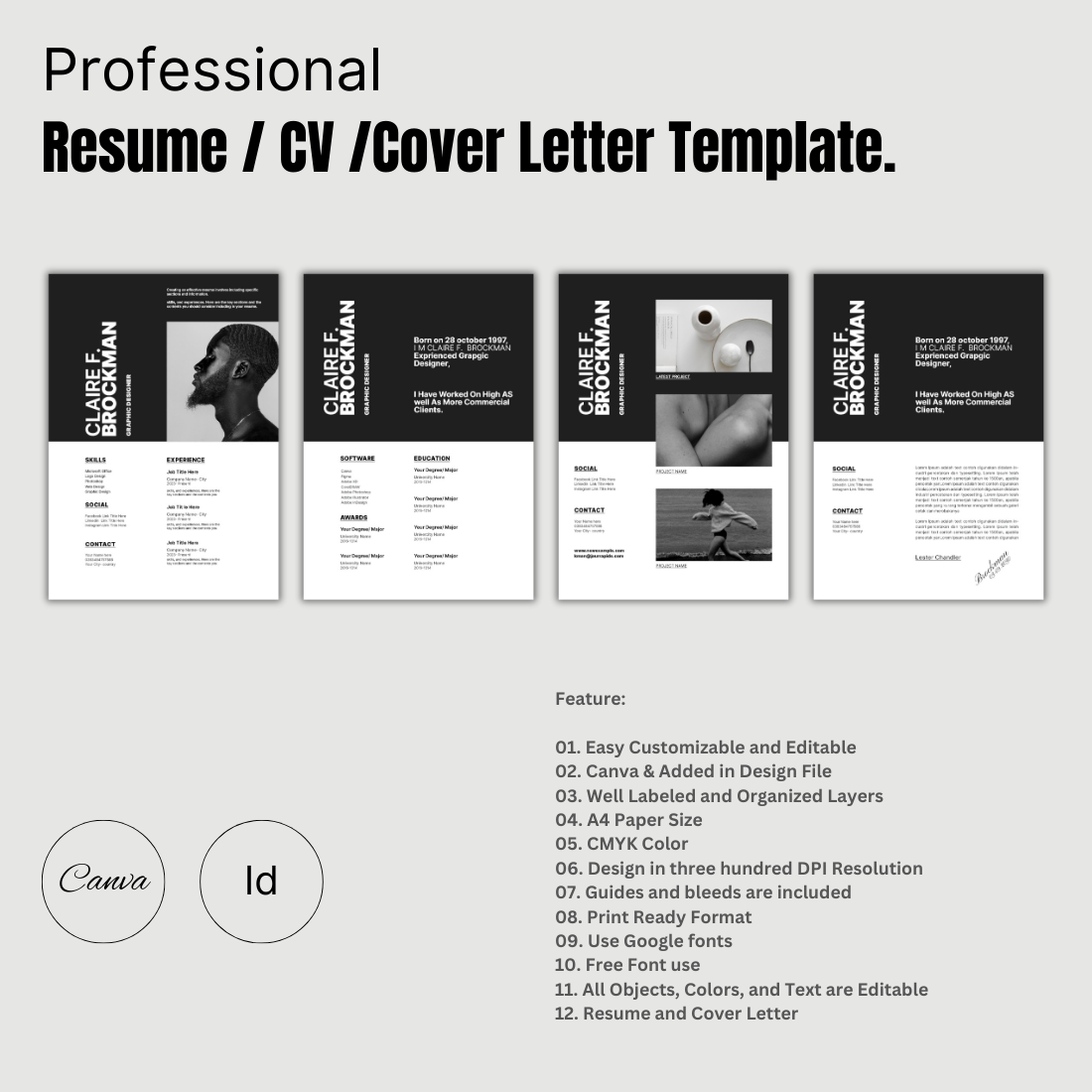 Creative CV and resume template preview image.