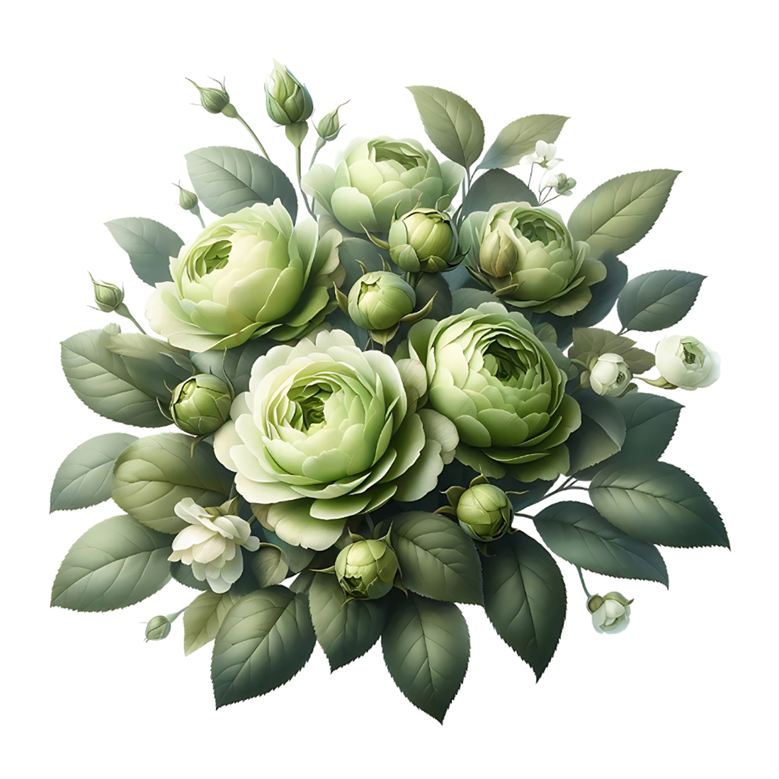 Green Tea Rose Flower Bouquet Isolated white background preview image.