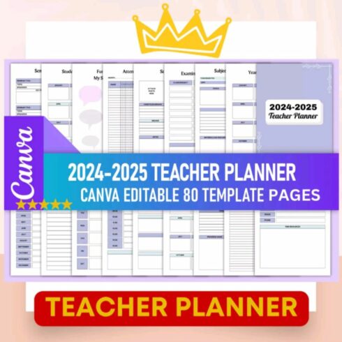 Teacher Planner 2024-2025 Canva Templates-80 Pages cover image.