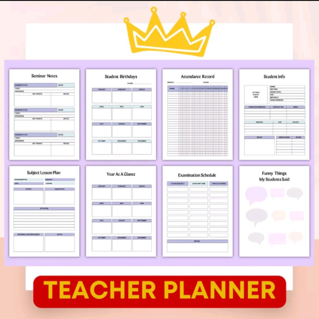 Teacher Planner 2024-2025 Canva Templates-80 Pages preview image.