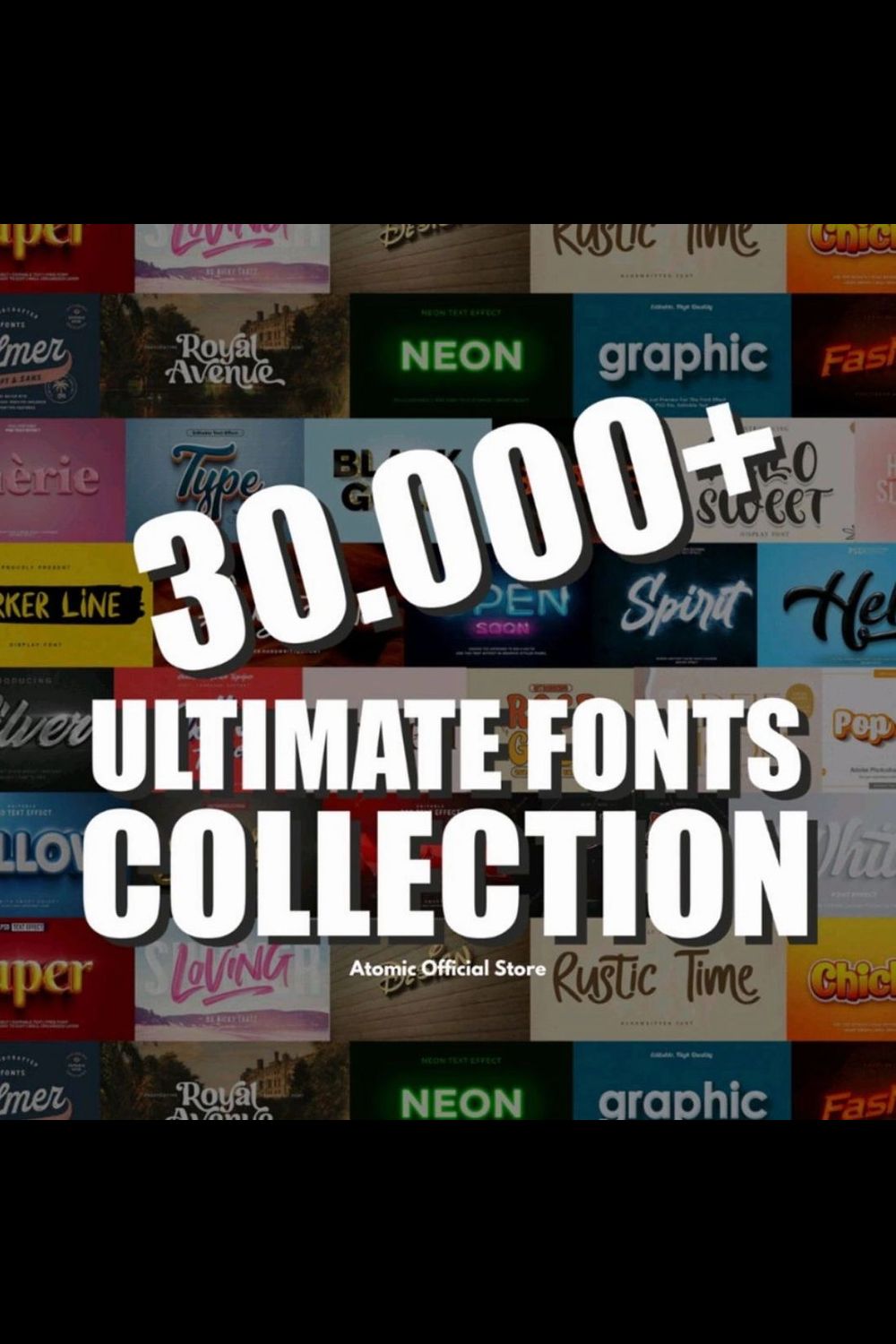 30,000 Ultimate Premium Font Collection Bundle pinterest preview image.