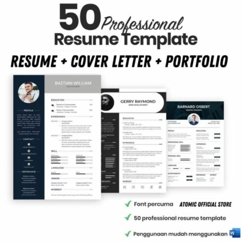 50 Sets Quality Professional Resume Templates cover image.