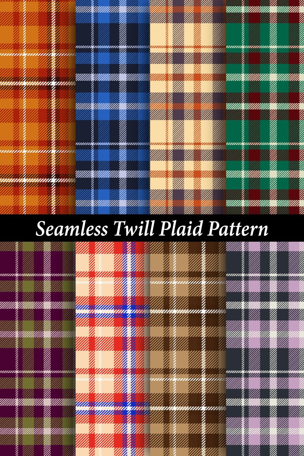 seamless twill plaid pattern, bundle of 8 pattern pinterest preview image.