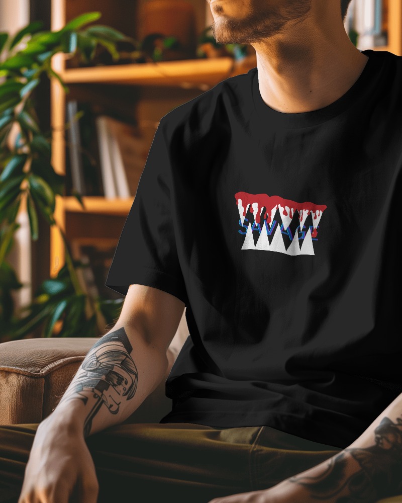 slim man sitting on sofa wearing tshirt mockup 0319 2 413