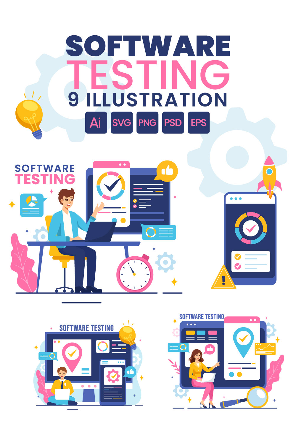 9 Software Testing Illustration pinterest preview image.