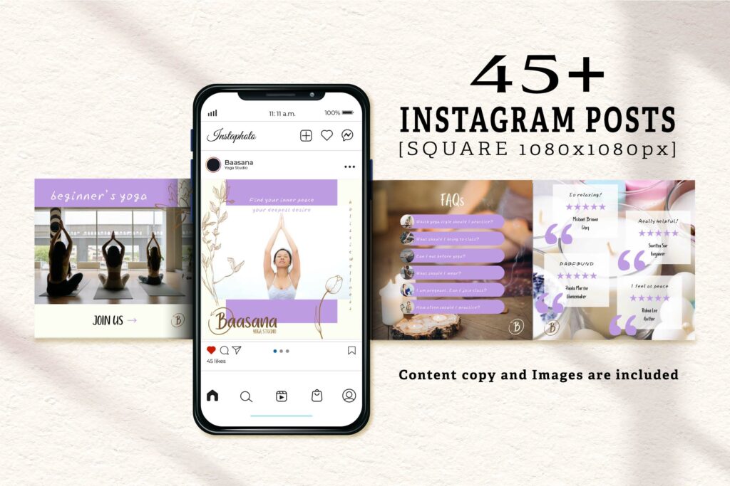 Yoga Instagram Posts Canva Templates - MasterBundles
