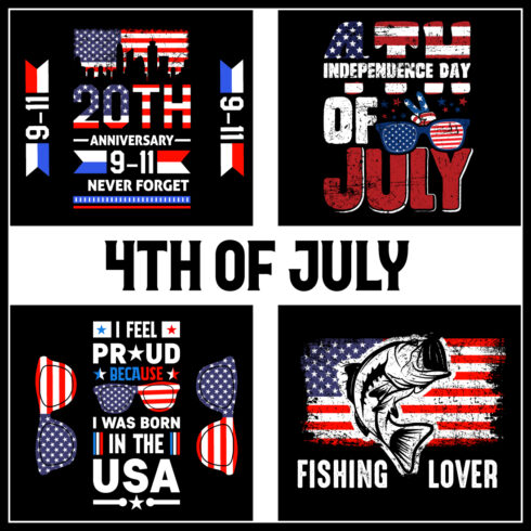 4th July T Shirt Design Bundle- 4th Of July T-shirt- 4th Of July Designs- T-Shirt Design bundle- 4th of July independence day t shirt design bundle cover image.
