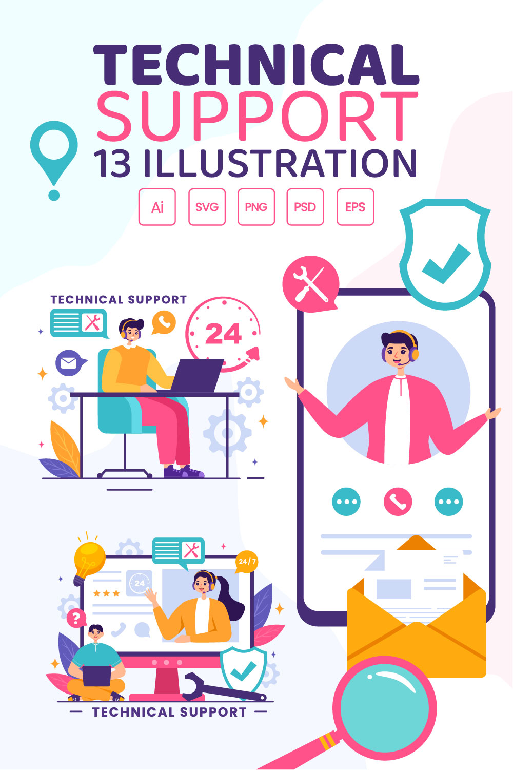13 Technical Support System Illustration pinterest preview image.