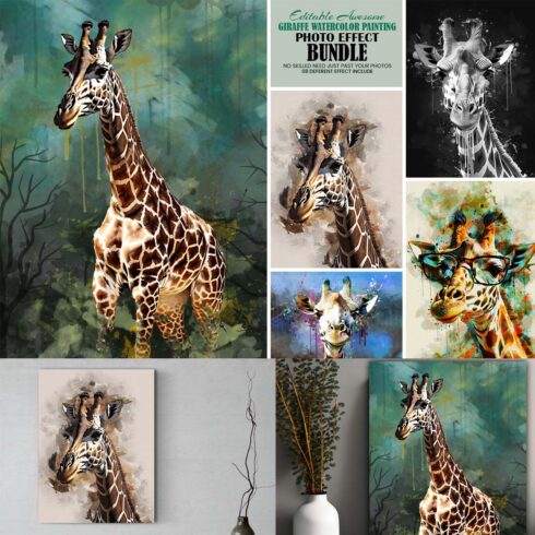 Watercolor Giraffe Editable Effect cover image.