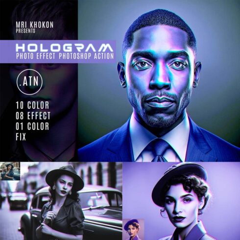 Hologram Photoshop Action cover image.