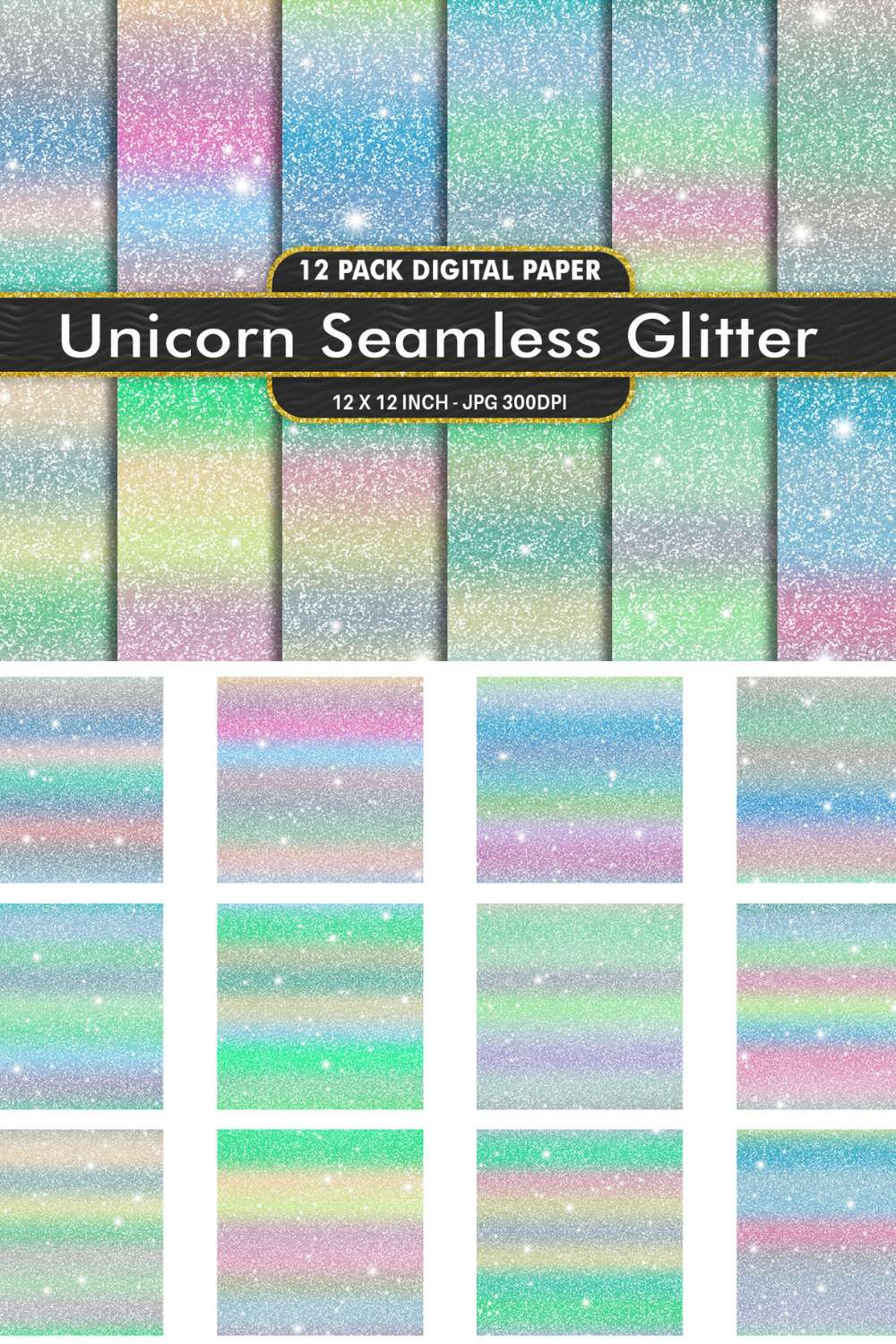 Digital Paper Glitter Unicorn Texture pinterest preview image.