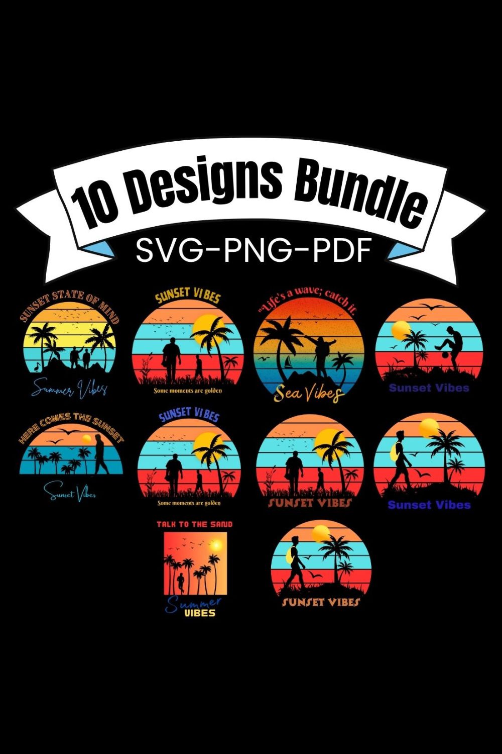 Beach and Sunset Design Bundle pinterest preview image.