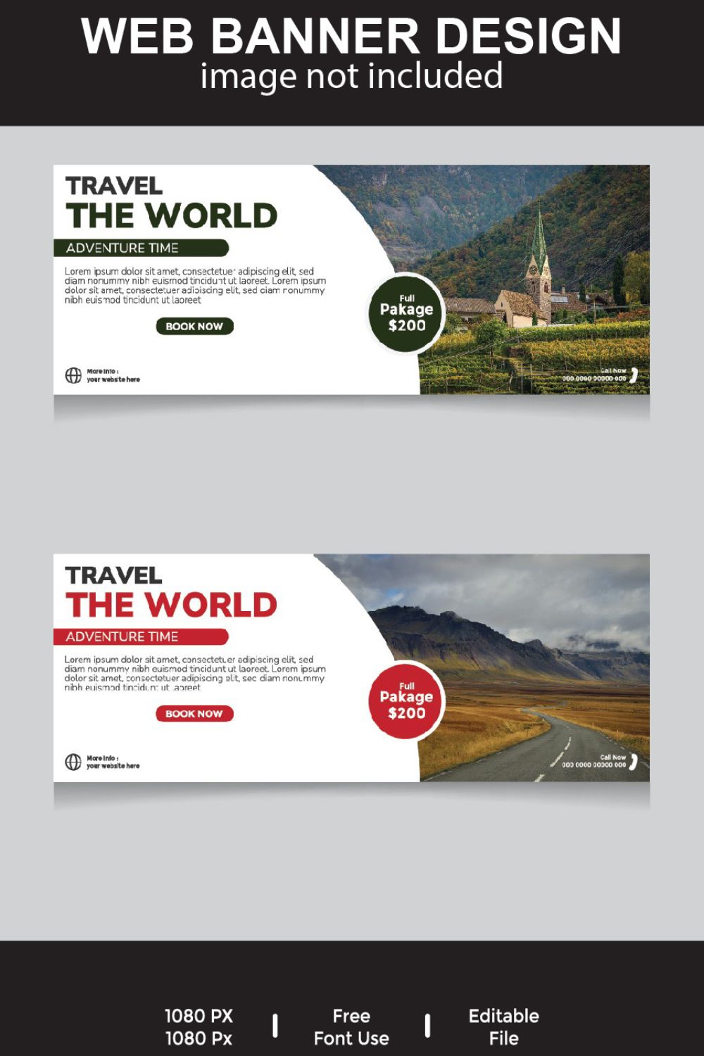 Free Vector travel Web banners template pinterest preview image.